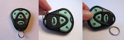 . Remove the key(s) and ring from the key remote if they are detachable.